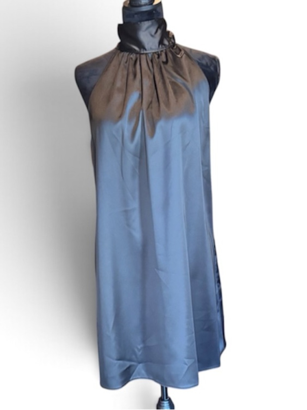 Posh Couture High Neck Satin Halter Shift Dress,Black,Small,Made in USA 90s Girl